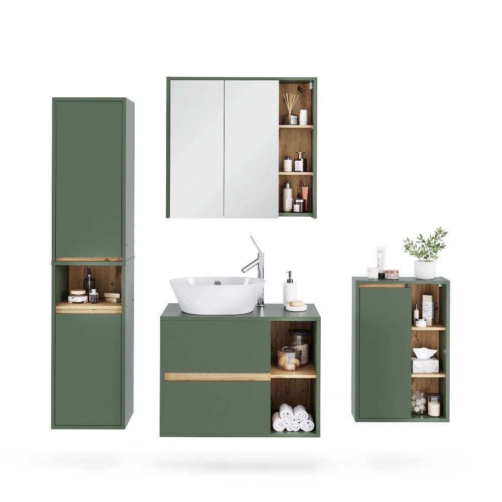 Set di mobili da bagno Viola Verde/Rovere artigianale 4 parti Vicco