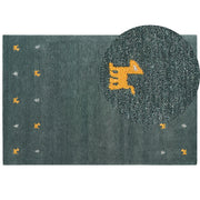 Tappeto Gabbeh in lana verde 200 x 300 cm, trapuntato a mano con motivi animali occidentali e design rustico