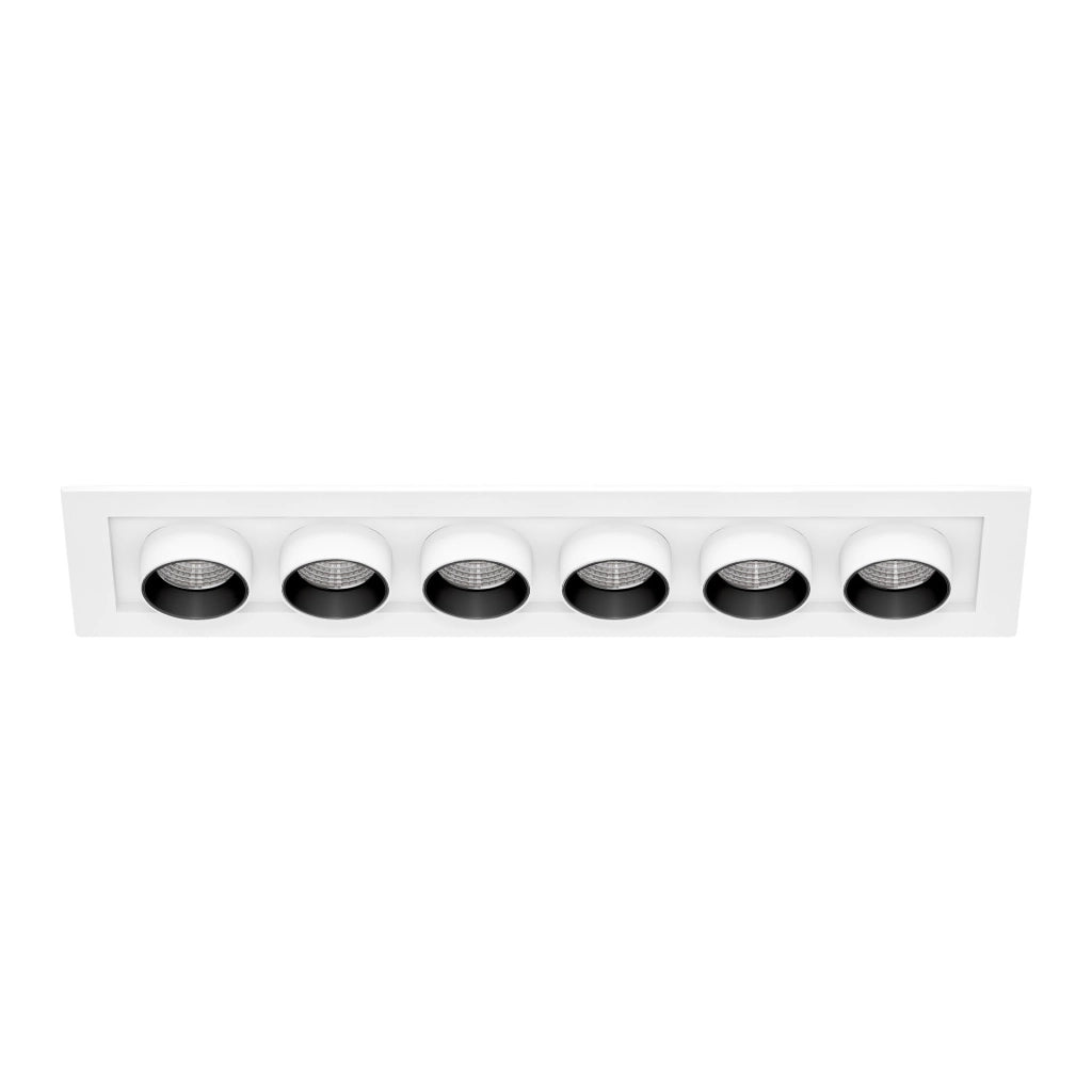 Mini Oxo Faretto LED da Incasso Rettangolare 6 Punti Luce 36W Orientabile CCT Switch 2700K 3200K 4000K Finitura Bianco Opaco Serie RECT