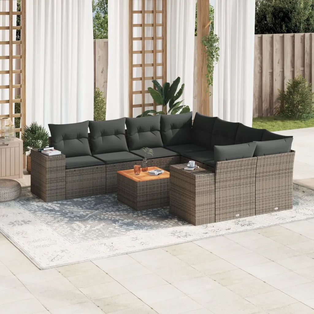 Set Divano da Giardino 9 pz con Cuscini Grigio in Polyrattancod mxl 112029
