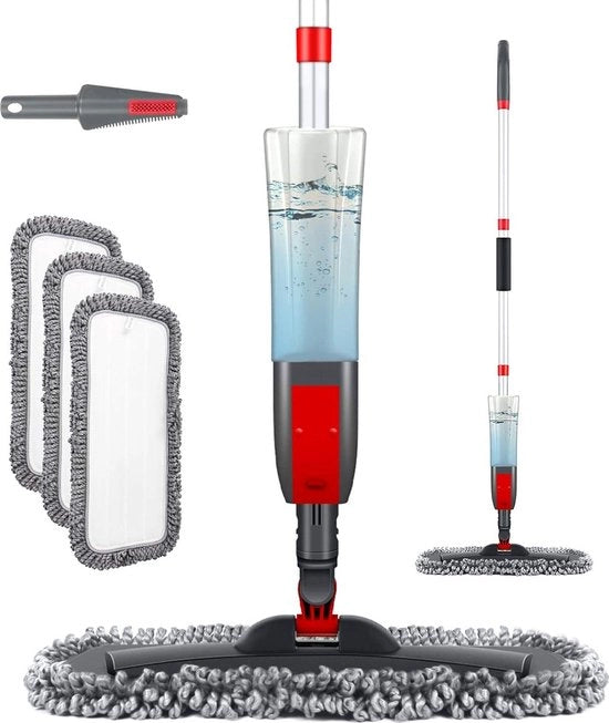 Set di asciugamano e secchio con funzione di spruzzo - pulizia del pavimento in cucina - contenitore per l'acqua 450 ml - microfibra lavabile - set rosso di asciugamano e secchio