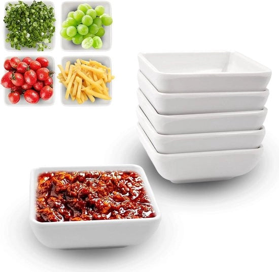Sassori di servizio per tapas - 6 pezzi bianchi - 73 x 27 cm - quadrati - scodelle per tapas - scodelle per mini dip - scodelle per sushi - per salse di pomodoro e soia