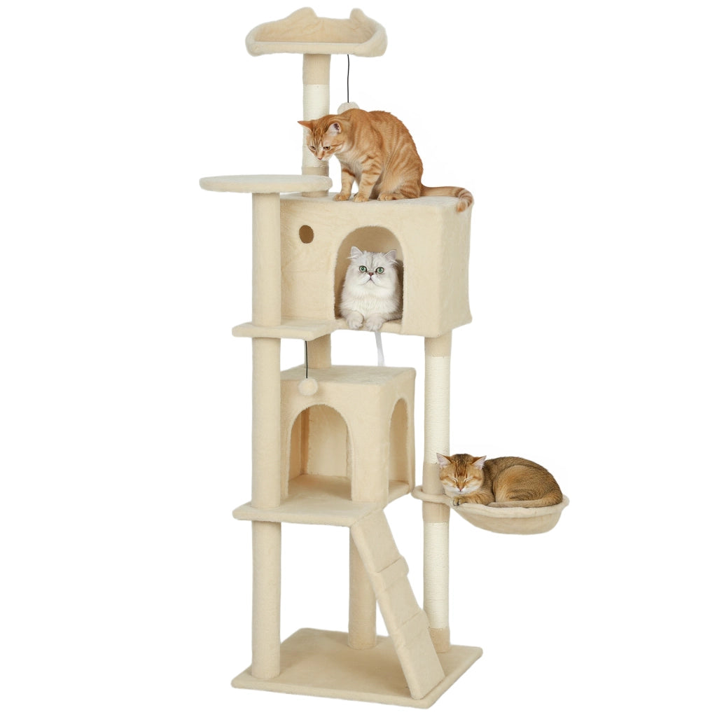 Albero tiragraffi per gatti con piattaforme letto e amaca ¨C zephmum ¨C 160 cm beige