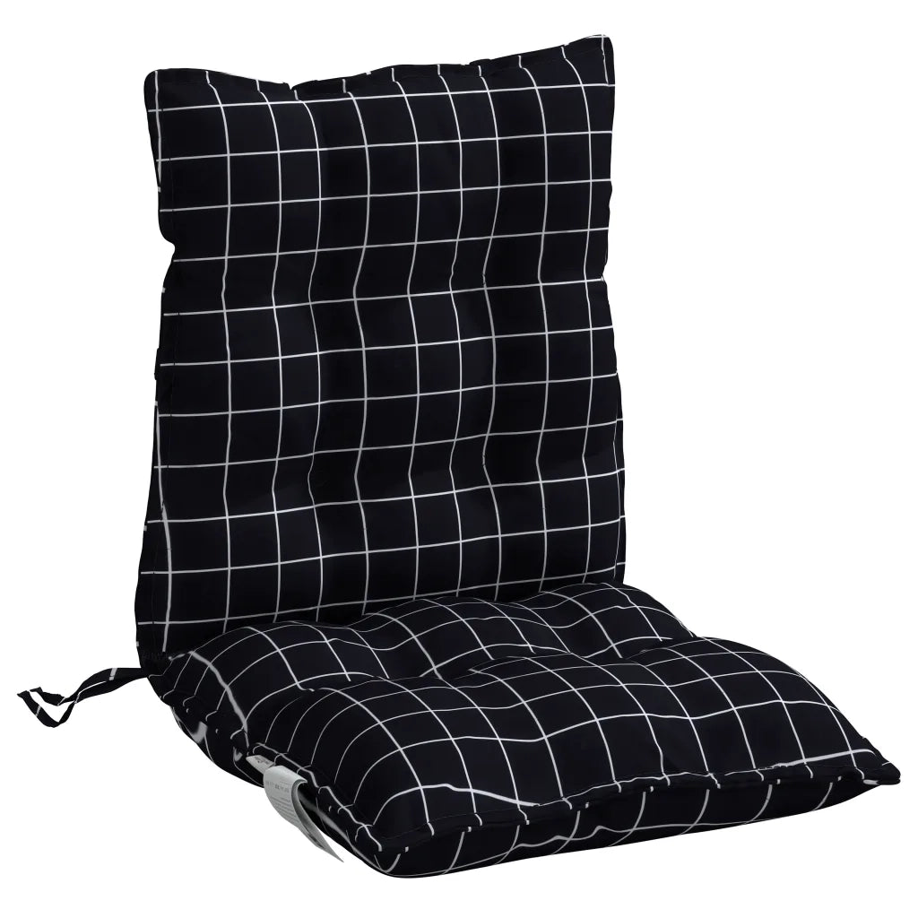 Cuscini Sedia Schienale Basso 2 pz Quadri Nero Tessuto Oxford 377719