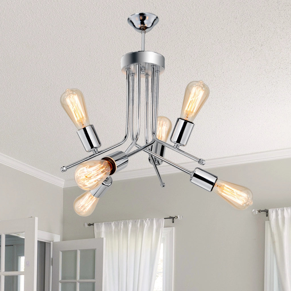 Plafoniera 'Halesowen' a 6 Fonti di Luce - Lampadario in Metallo Senza Paralume - Argento  [lux.pro]