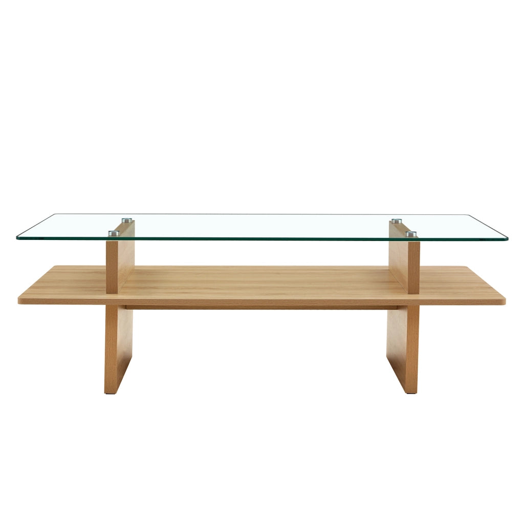 Tavolino da caff¨¨ a due strati - Zephmum - Vetro temprato e MDF - Finitura legno naturale - Cornice robusta