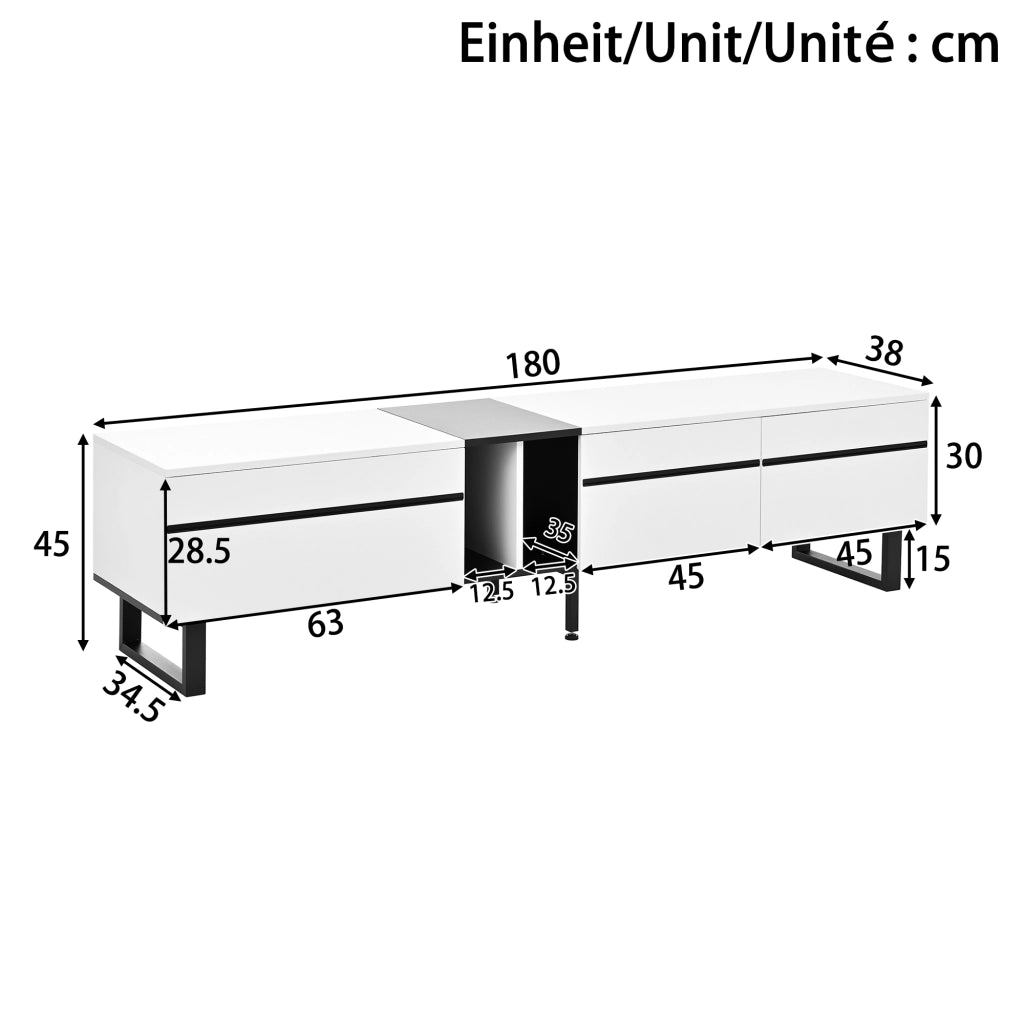 OKWISH Mobile TV con 2 Ante, 1 Vano a Ribalta e Scomparti Aperti, Piedini Regolabili, 180 x 38 x 45 cm
