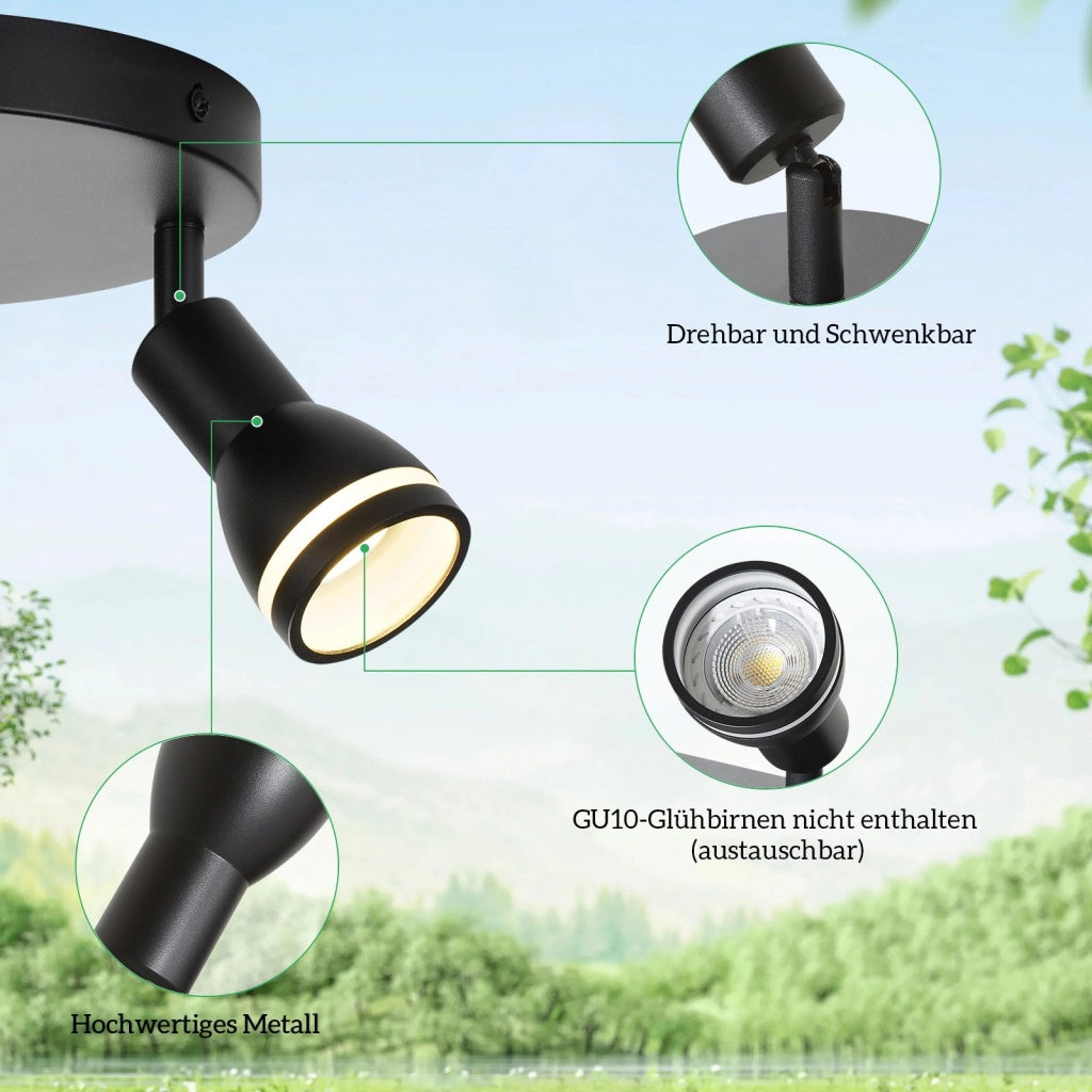 ZMH Faretto da soffitto neri 3 luci GU10 metallo orientabili moderni per camera letto sala pranzo senza lampadina
