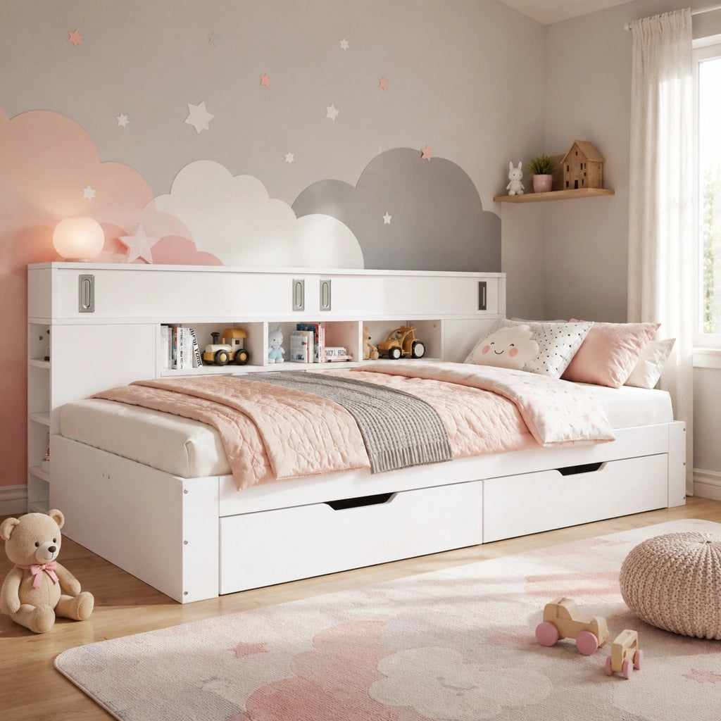 LETTO Contenitore 140x200 cm Bianco in MDF senza materasso
