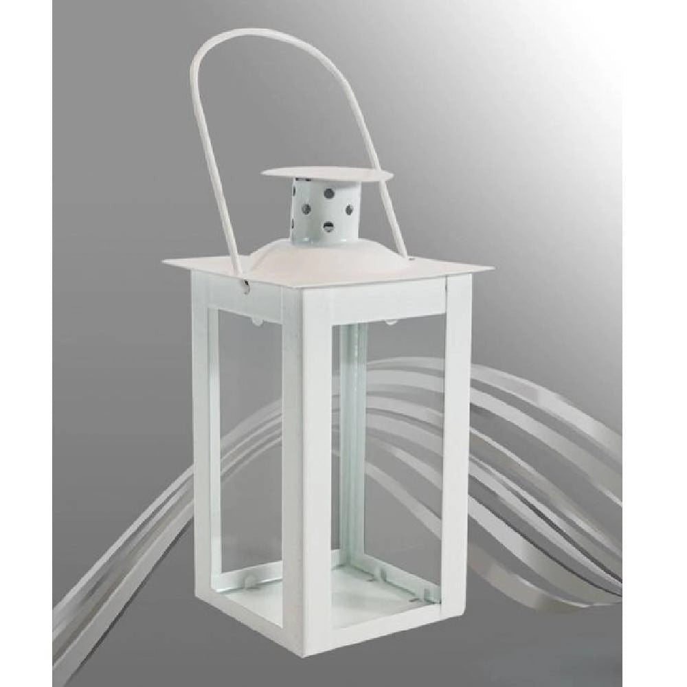 Trade Shop - Porta Candela Lanterna Bianca Vetro Metallo Bomboniera Matrimonio Camino 87360 -