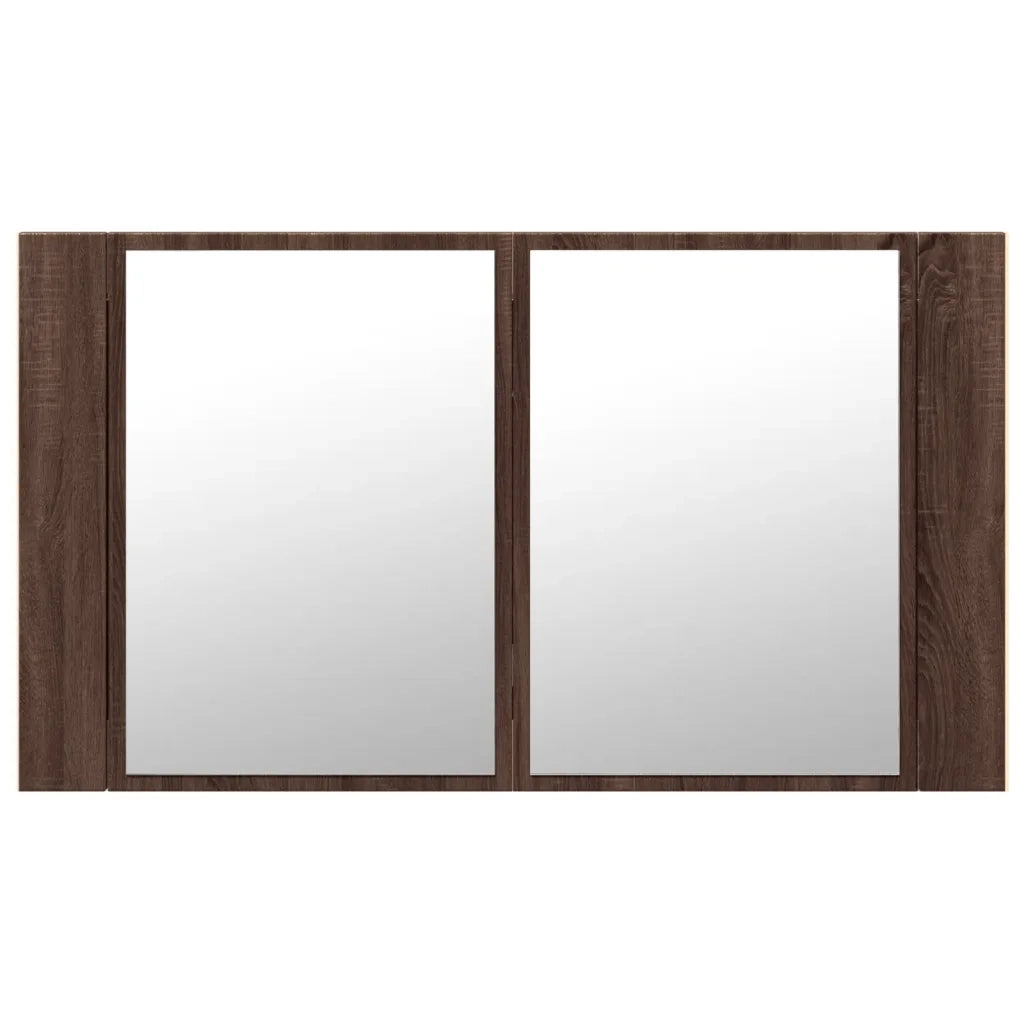 Mobiletto da bagno a specchio con illuminazione a LED e 2 ripiani 80 x 12 x 45 cm legno di rovere marrone 02_0049284