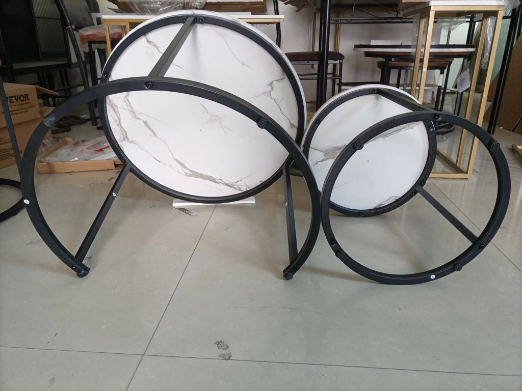 Tavolino da salotto rotondo a nido 2 pezzi, struttura in metallo, bianco