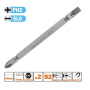 Trade Shop - Kit 2pz Di Bits Da 100mm Punte Doppie Inserti Ph2 + Sl6 Punta S2 Magnetica 57244 -