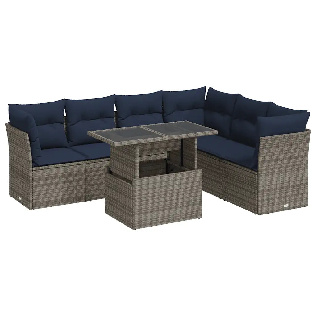 Set Divani da Giardino con Cuscini 7pz Nero Polyrattan Acacia 3326172