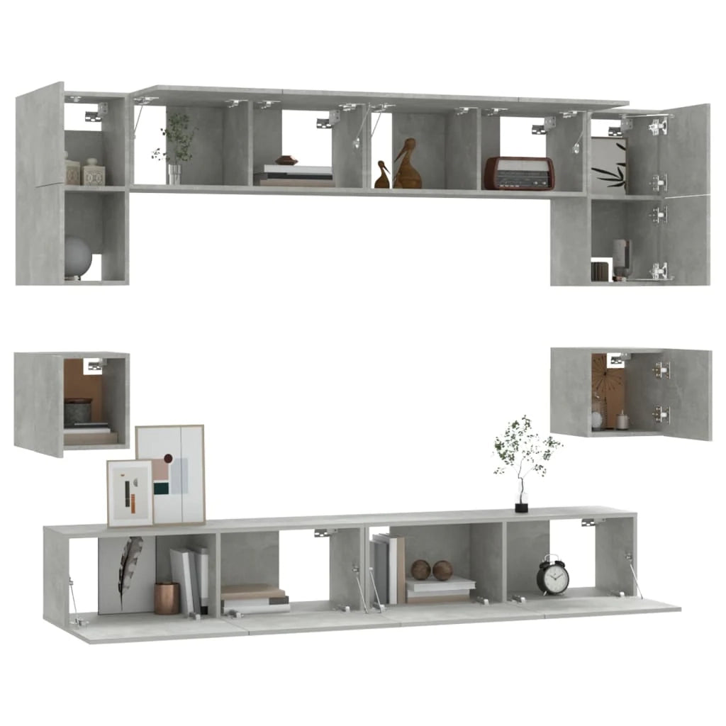 Set di mobili da 8 pezzi tra cui armadio credenza mobile TV televisore per soggiorno camera da letto salotto legno ingegnerizzato grigio 02_0025250