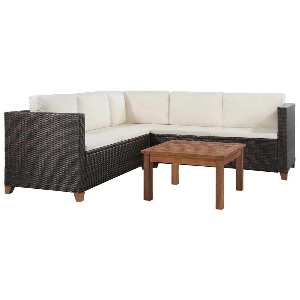 Set di mobili da giardino mobili da esterno set da 4 pezzi con cuscini resina intrecciata marrone 02_0016192