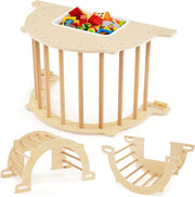 8 in 1 Arco da Arrampicata per Bambini, Altalena ad Arco in Legno con Contenitore Pieghevole, Palestra Montessori per Bambini 3 Anni + (90 × 50 × 48 cm)