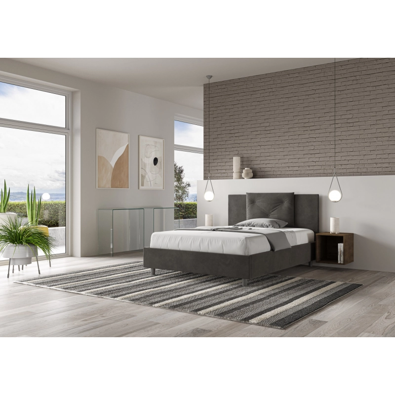 Letto imbottito Matrimoniale francese 140x210 cm Appia - Con rete,Microfibra,Grigio