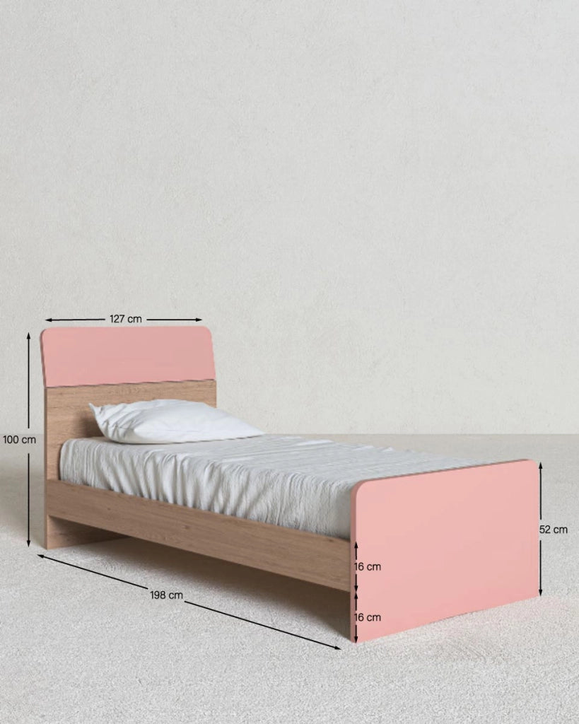 Letto Comby con fascioni e pediera - Letto una piazza e mezzo 127 x 197 - Struttura Virginia e rosa - Rete e materasso esclusi_