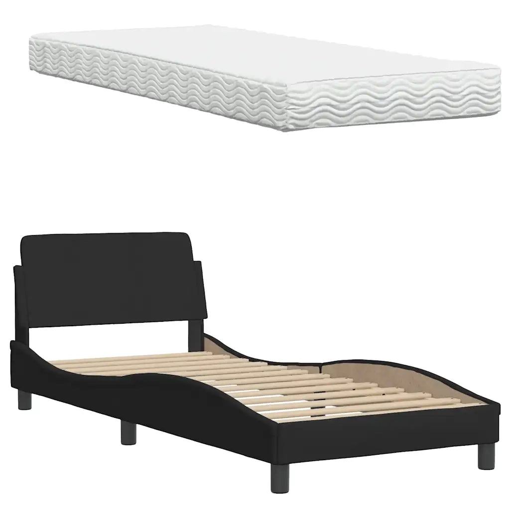 Letto con Materasso-Struttura Letto con Materasso Hanko Nero 90x200 cm in Tessuto