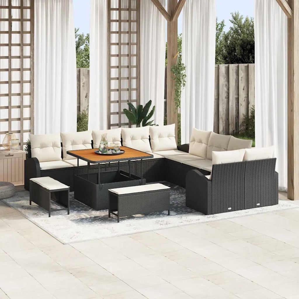 Set Divano da Giardino con cuscino 13 pcs Nero e Crema 3364395