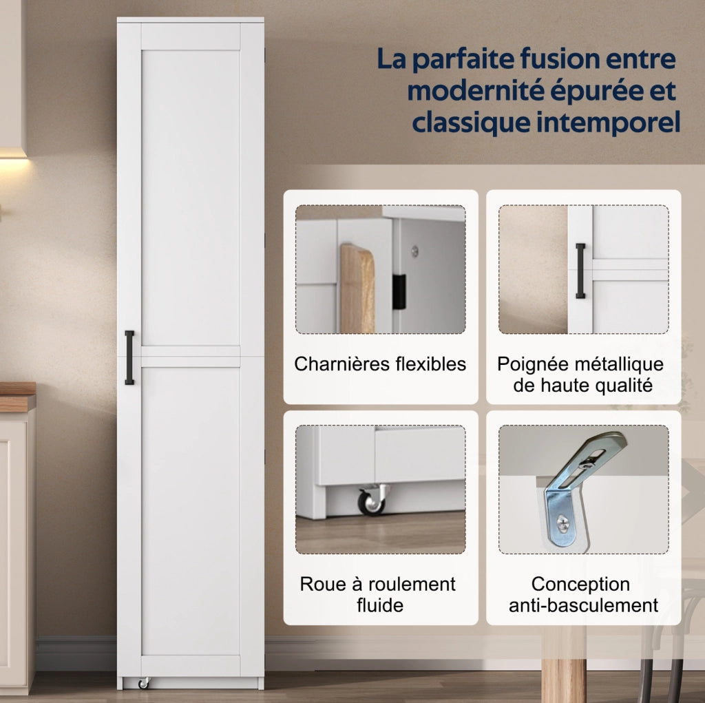 Armadio contenitore alto 40x40x183 cm con ripiani regolabili; MDF bianco/naturale