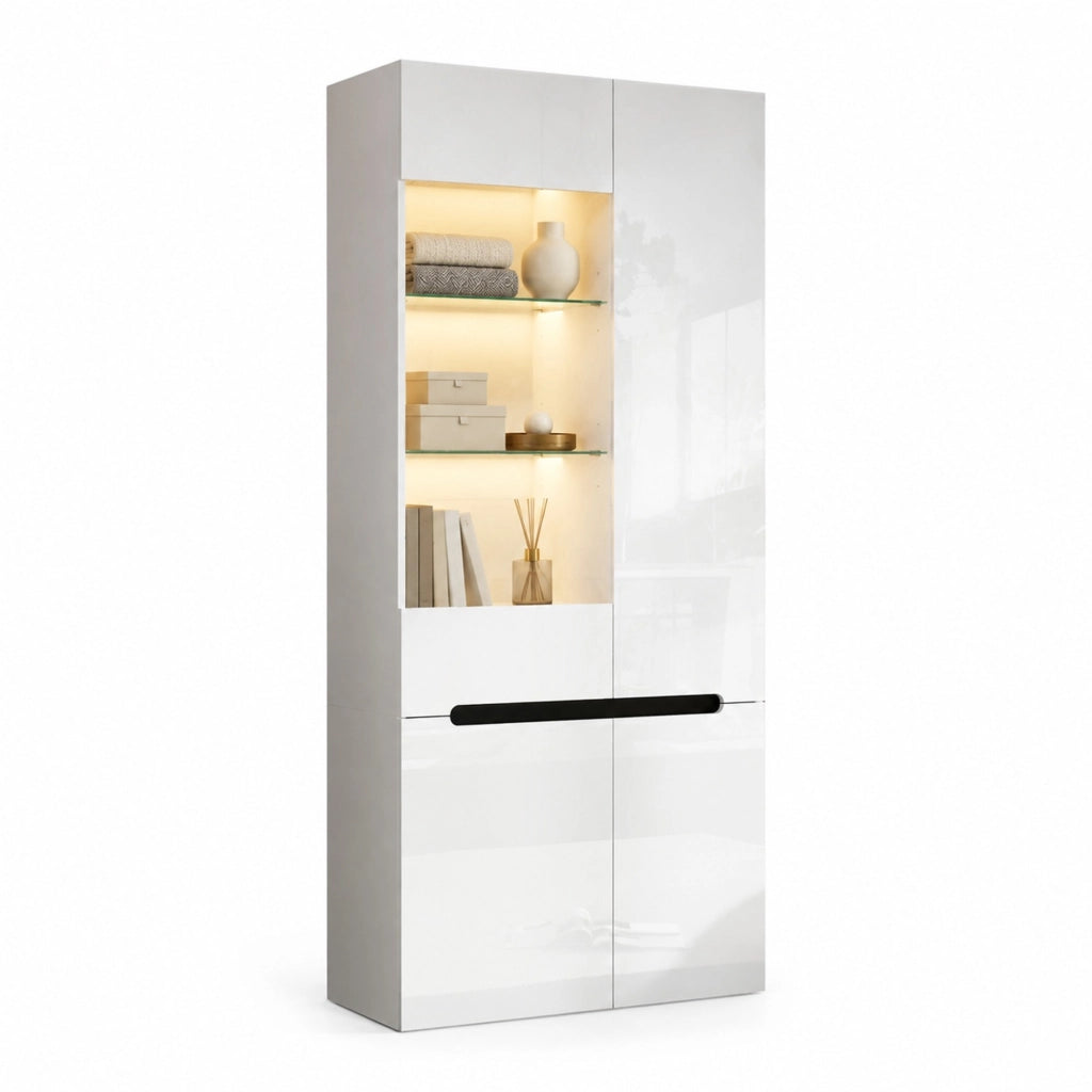 VETRINA LED 80x35x180 cm MDF Bianca, 4 ante