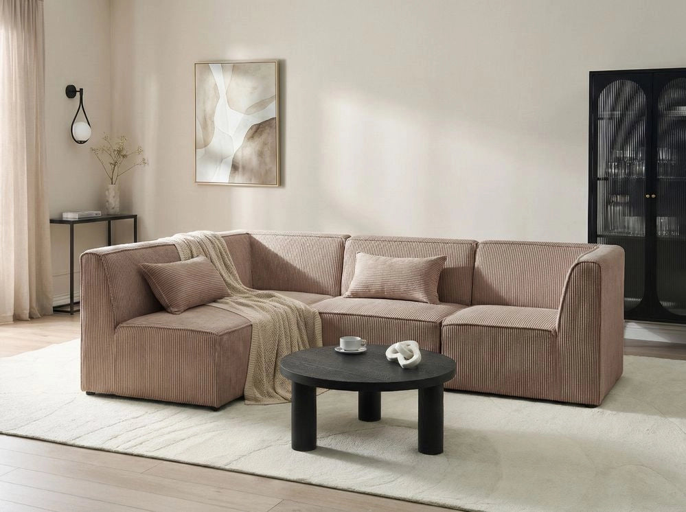 Divano modulare lato sinistro 4 posti in Velluto a coste beige sabbia design moderno soggiorno