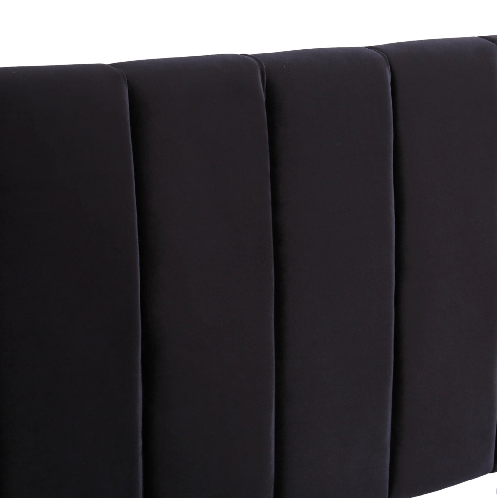 Letto imbottito in velluto 140x200 cm con rete a doghe, testiera e 2 cassetti, nero