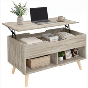 Tavolino da salotto con ripiano sollevabile e scaffali aperti ¨C zephmum ¨C legno naturale 75x40x58 cm