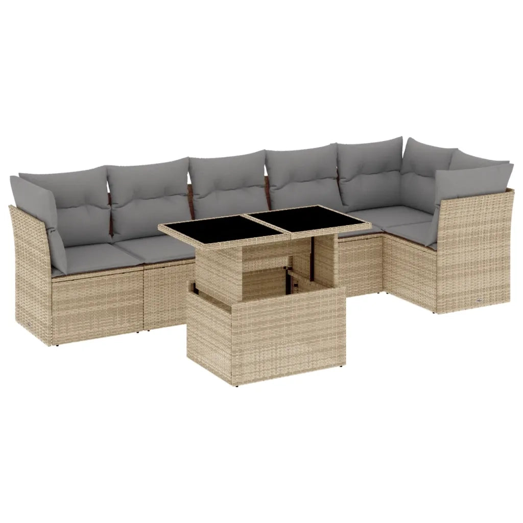 Set Divani da Giardino 7 pz con Cuscini Beige in Polyrattan