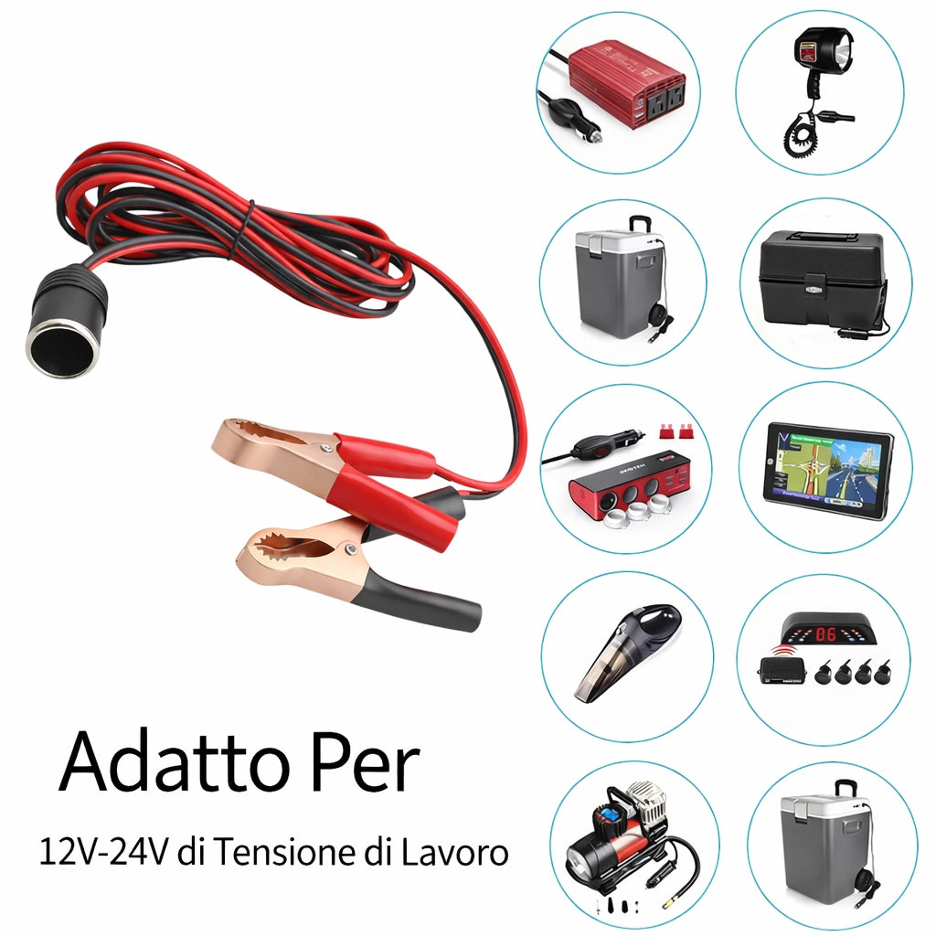 Presa Accendisigari con Pinze Batteria 12V 24V 10A Cavo 140cm Auto 54973