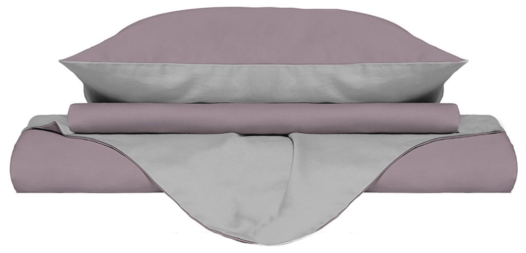 Copripiumino 1 Piazza e Mezzo con Sacco e Federe Doubleface Rosa Antico/Grigio Chiaro