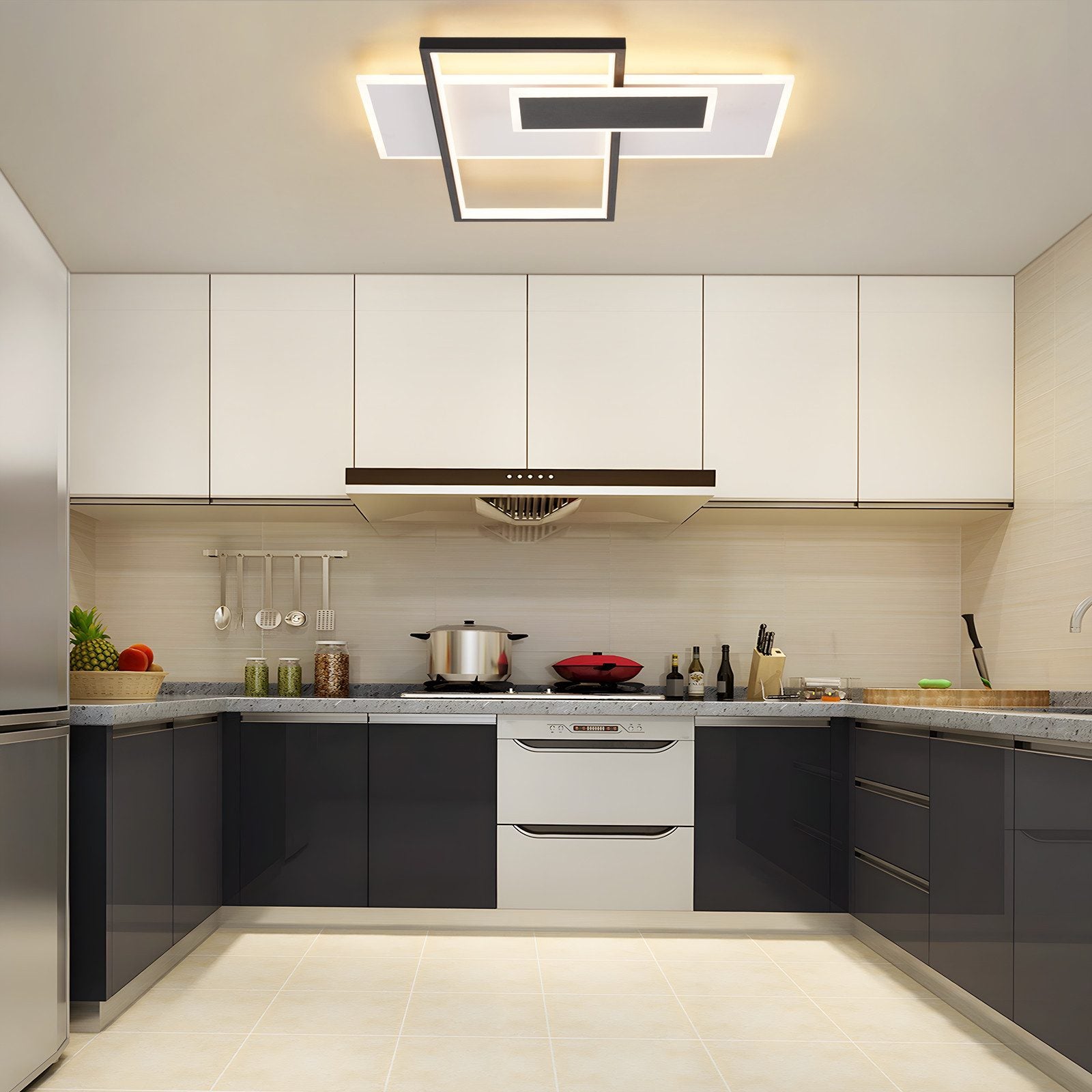 ZMH Lampada da soffitto LED 62W nera dimmerabile con telecomando 2 faretti per soggiorno