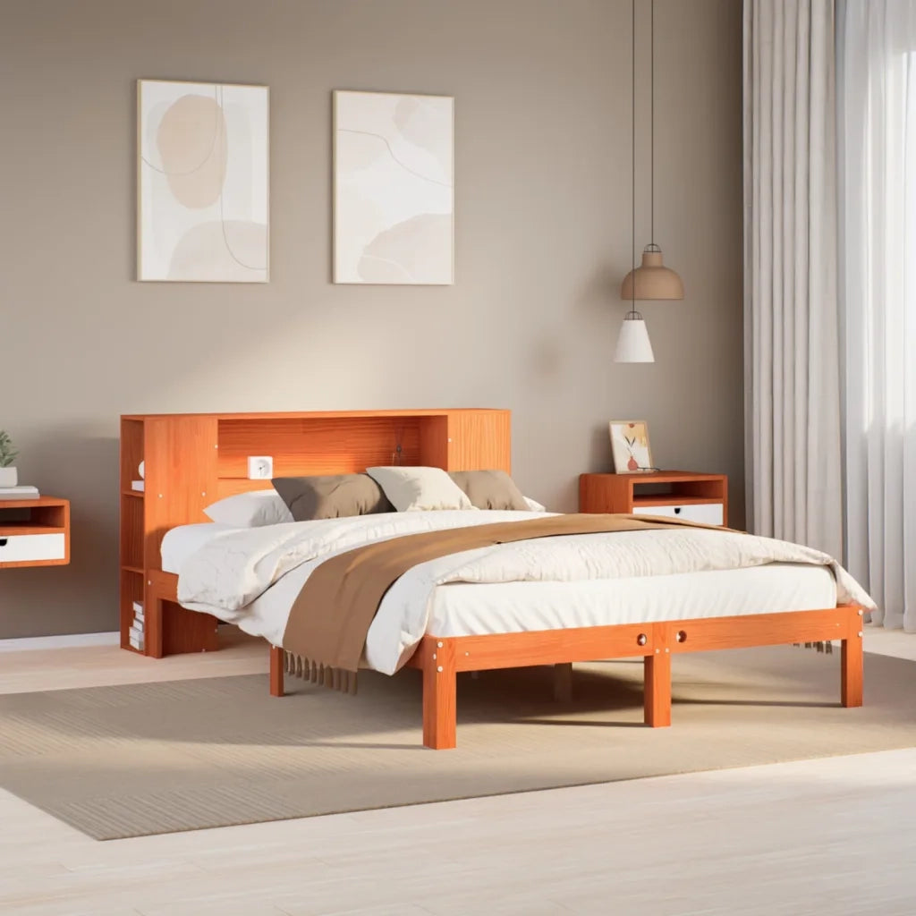 Letto Libreria senza Materasso Marrone Cera 140x200 cm in Pino 3322529