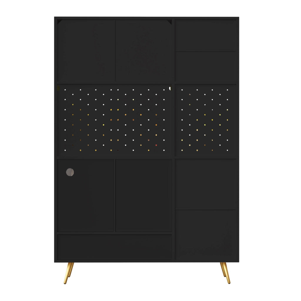 Colonna da cucina con LED e prese USB, cassetto e ante semicircolari in MDF e vetro nero 120 × 40 × 176 cm