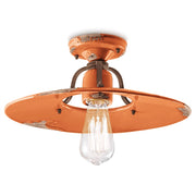 Plafoniera Vintage Country Ferro E Ceramica Arancio 1 Luce E27