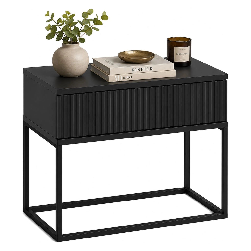 Leletete, Comodino un Cassetto, 60x39x52h cm Nero Antracite