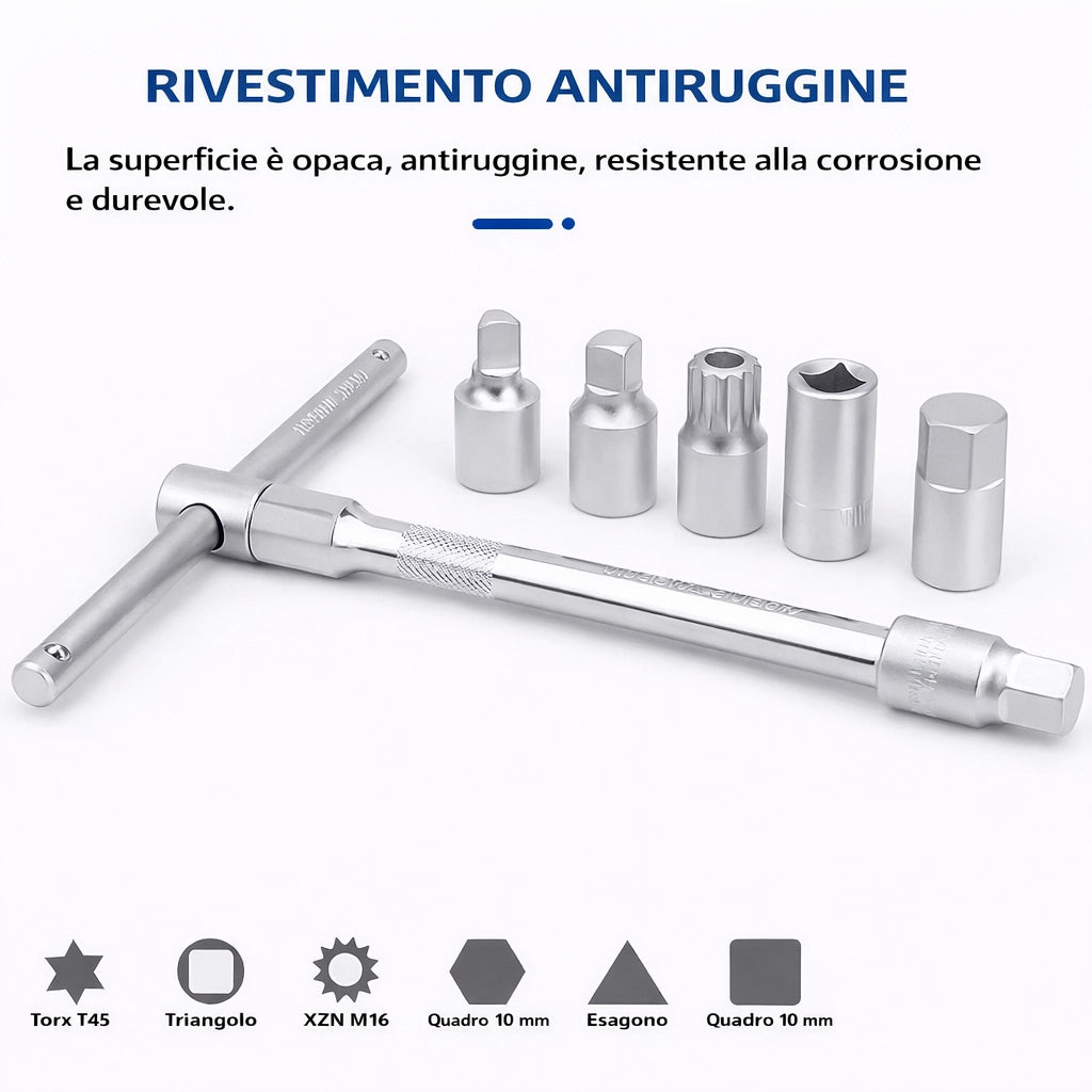 Set 23 Chiavi Bussola per Tappi Scarico Coppa Olio 3/8" e Prolunghe YZR-211