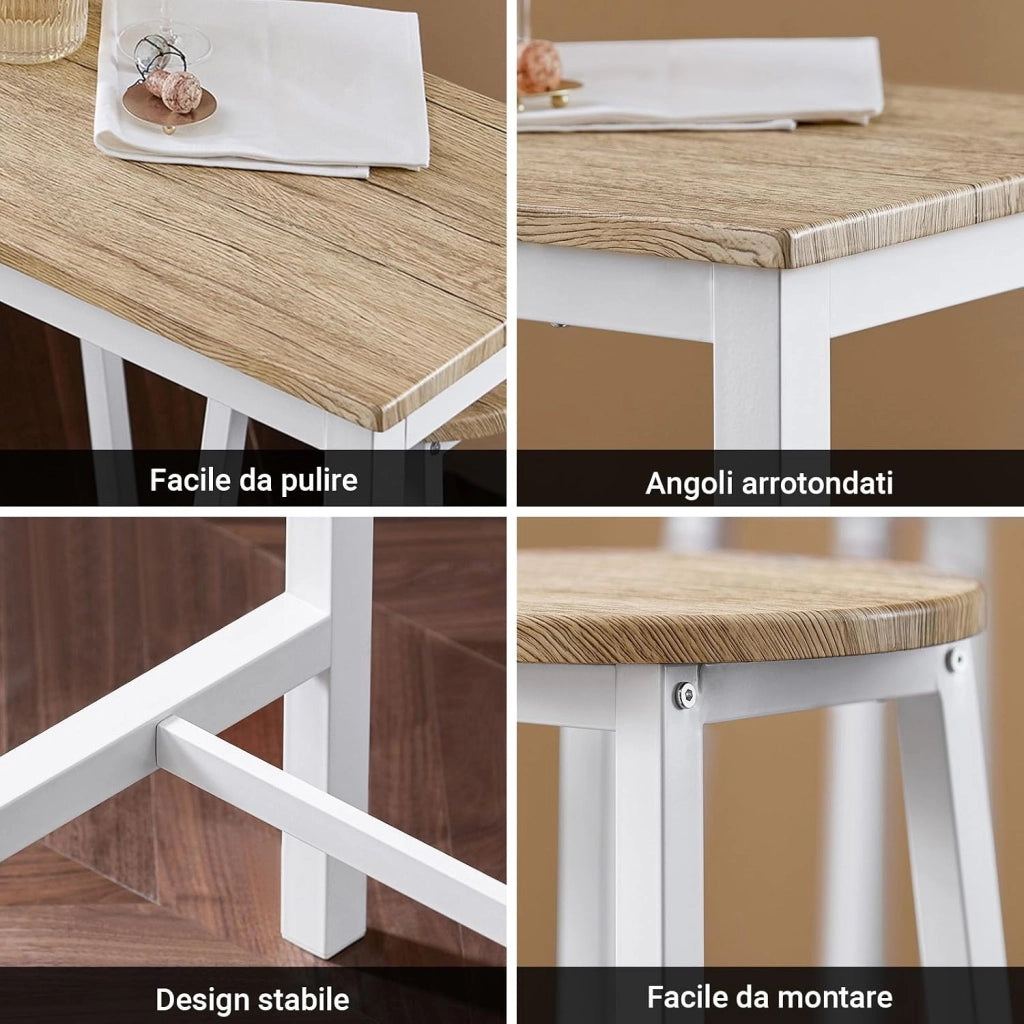tavolo alto con sgabelli set con 4 sgabelli - tavolo bar salvaspazio per cucina piccola e balcone, design industriale moderno, ideale per giardino o terrazzo bianco OGT22-WN