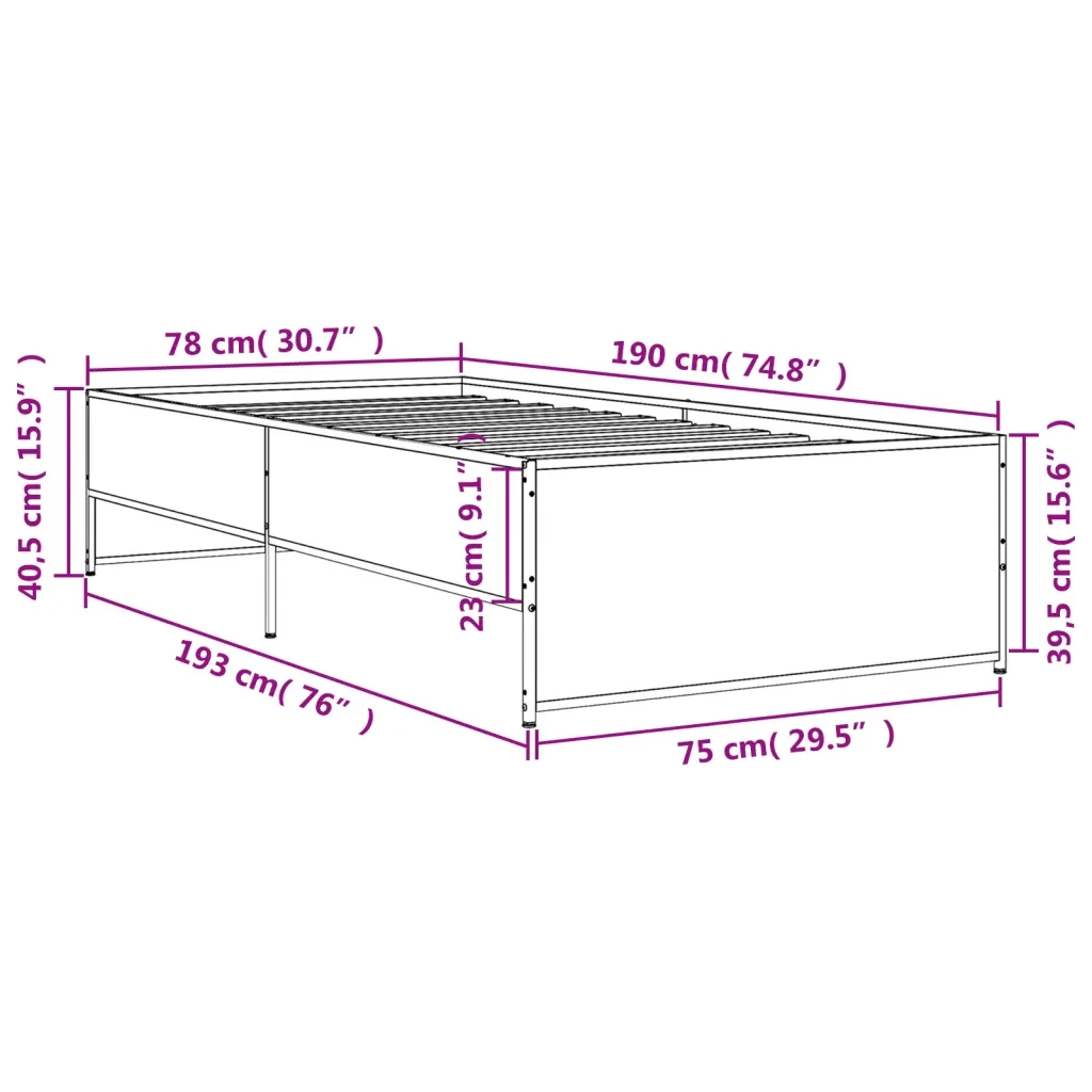 Giroletto-Struttura Letto Grigio Sonoma 75x190cm in Legno Multistrato e Metallo 859857