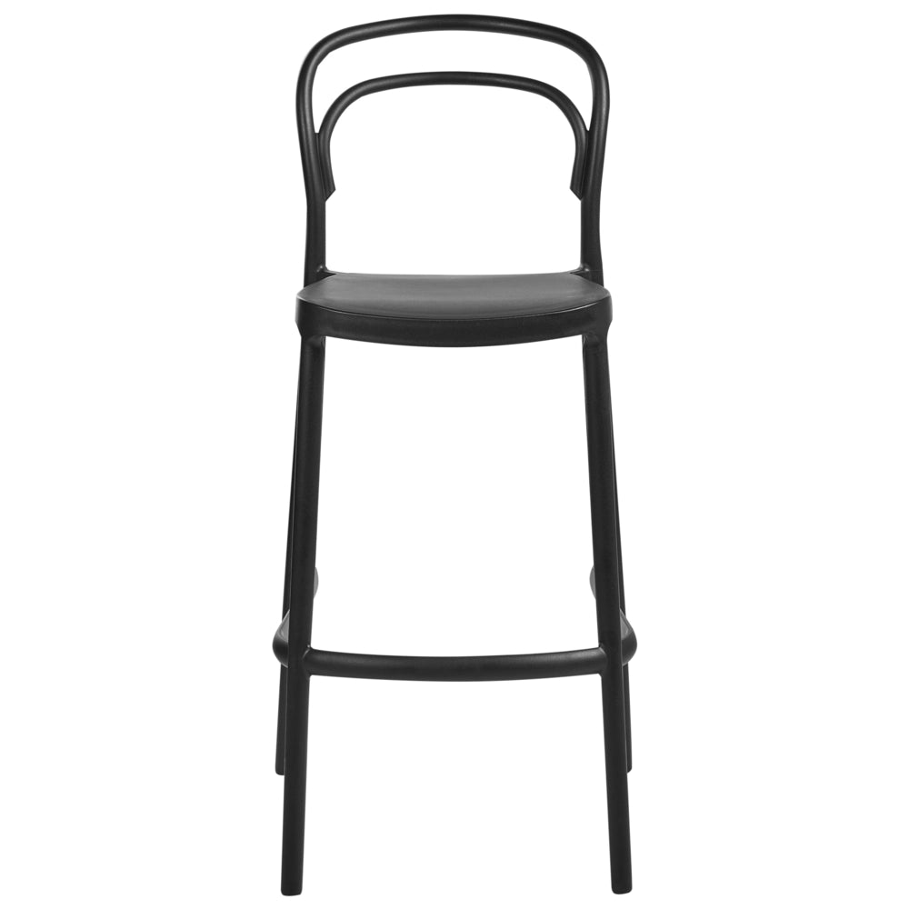 Set di 2 sedie da bar in plastica nera moderna resistente alle intemperie per uso interno ed esterno