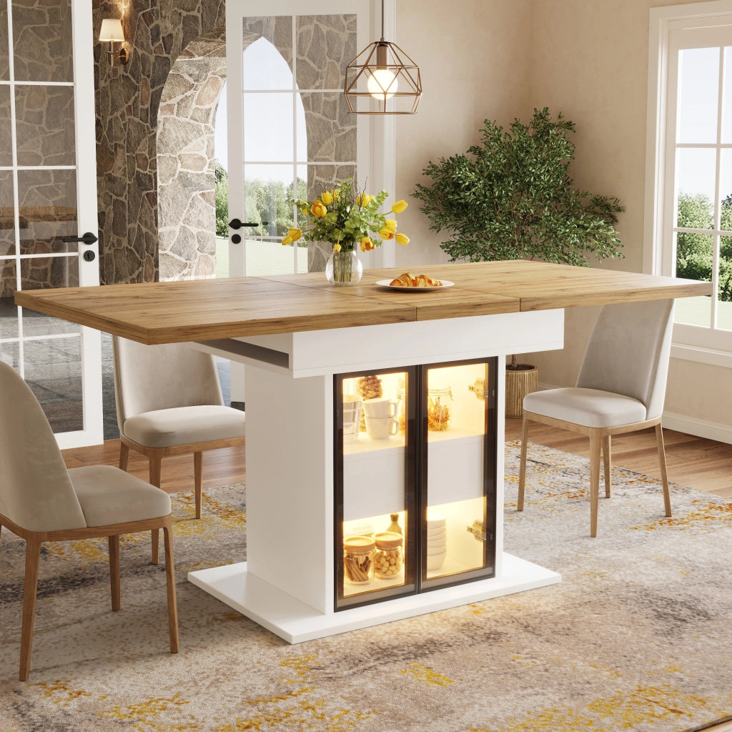 Tavolo da pranzo estensibile 110-140 cm con LED RGB bianco