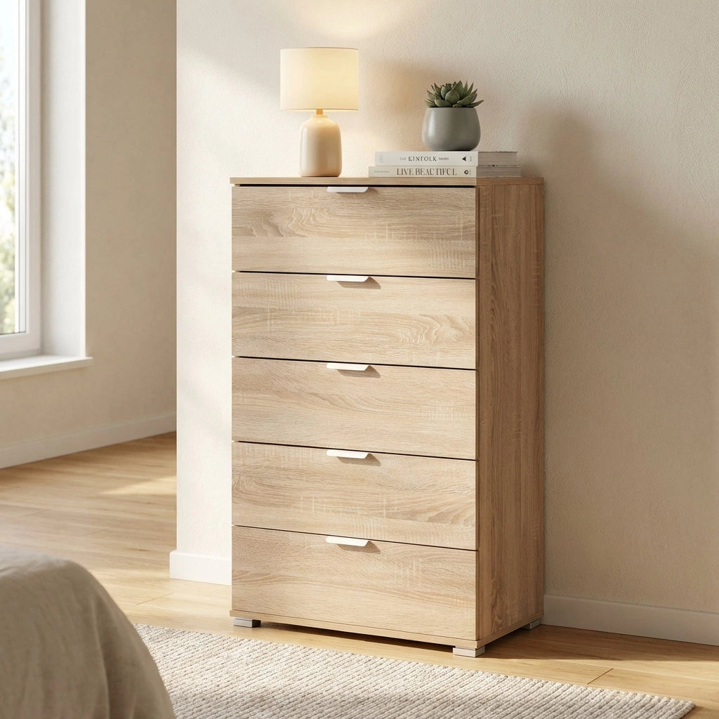 Cassettiera 5 cassetti in Legno Composito cm 60x38x103 - CLIFF