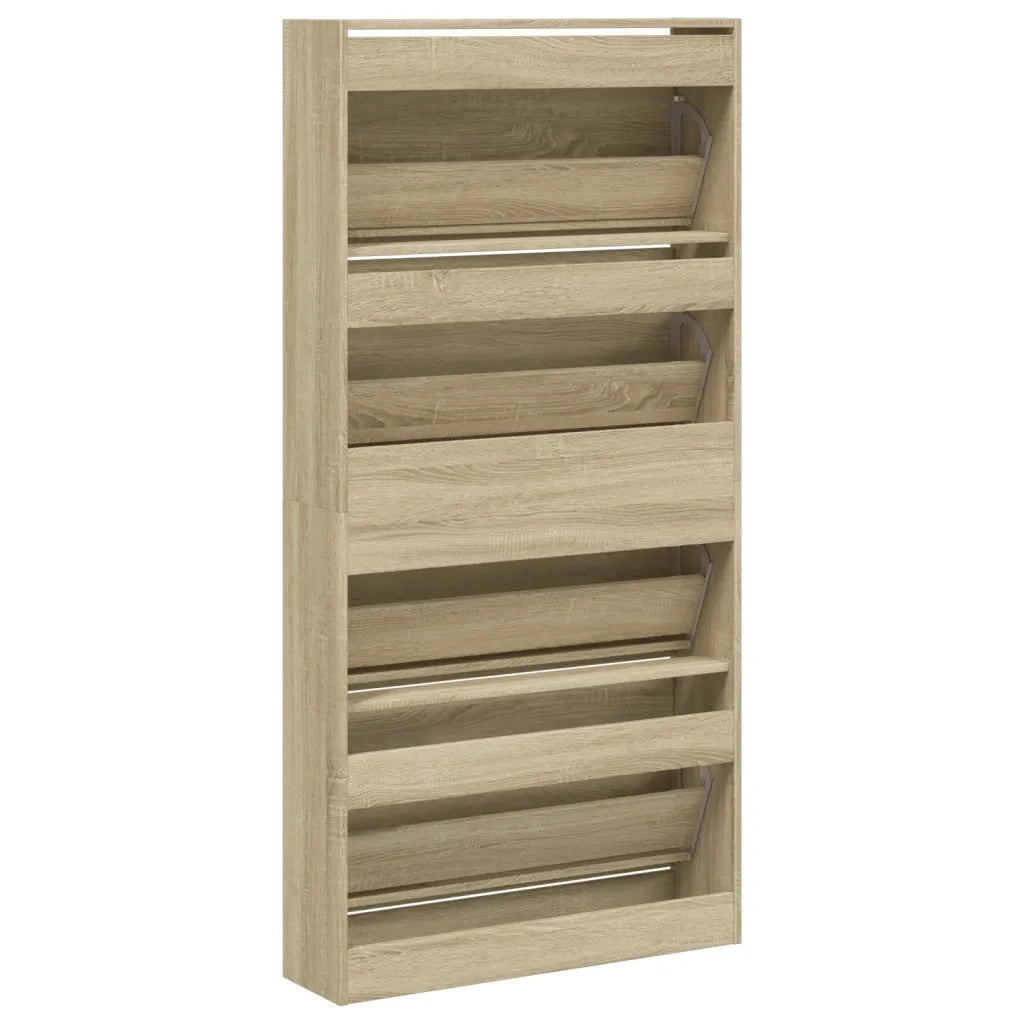 Scarpiera 4 Cassetti Ribaltabili-Scaffale per scarpe Rovere Sonoma 80x21x163,5 cm