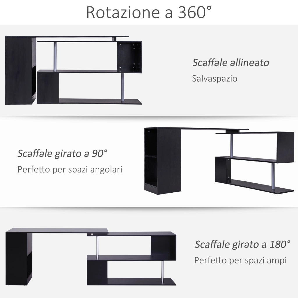 Scrivania Angolare Salvaspazio in Legno ¨C Xylo ¨C Ripiano, Nero, 140x120x78 cm
