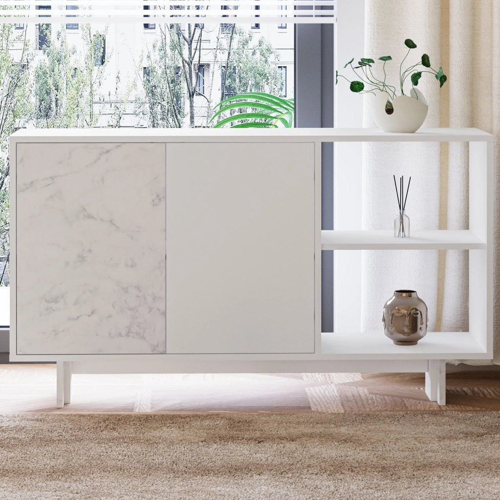 Credenza in legno "Ravello" - 140 x 35 x 80 cm - Bianco