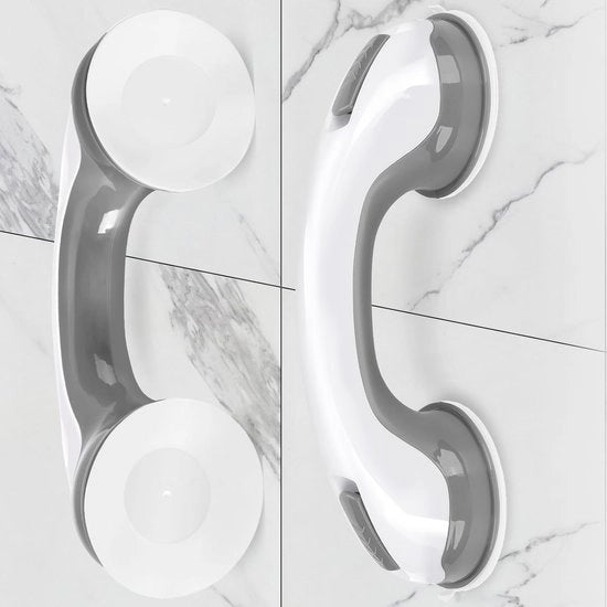 Due Maniglie per Bagno 30 cm - Fermo Zuignap per Docce e Bagni (Sostegno di Prevenzione da Caduta in Metallo Grigio, Adatto per Anziani)