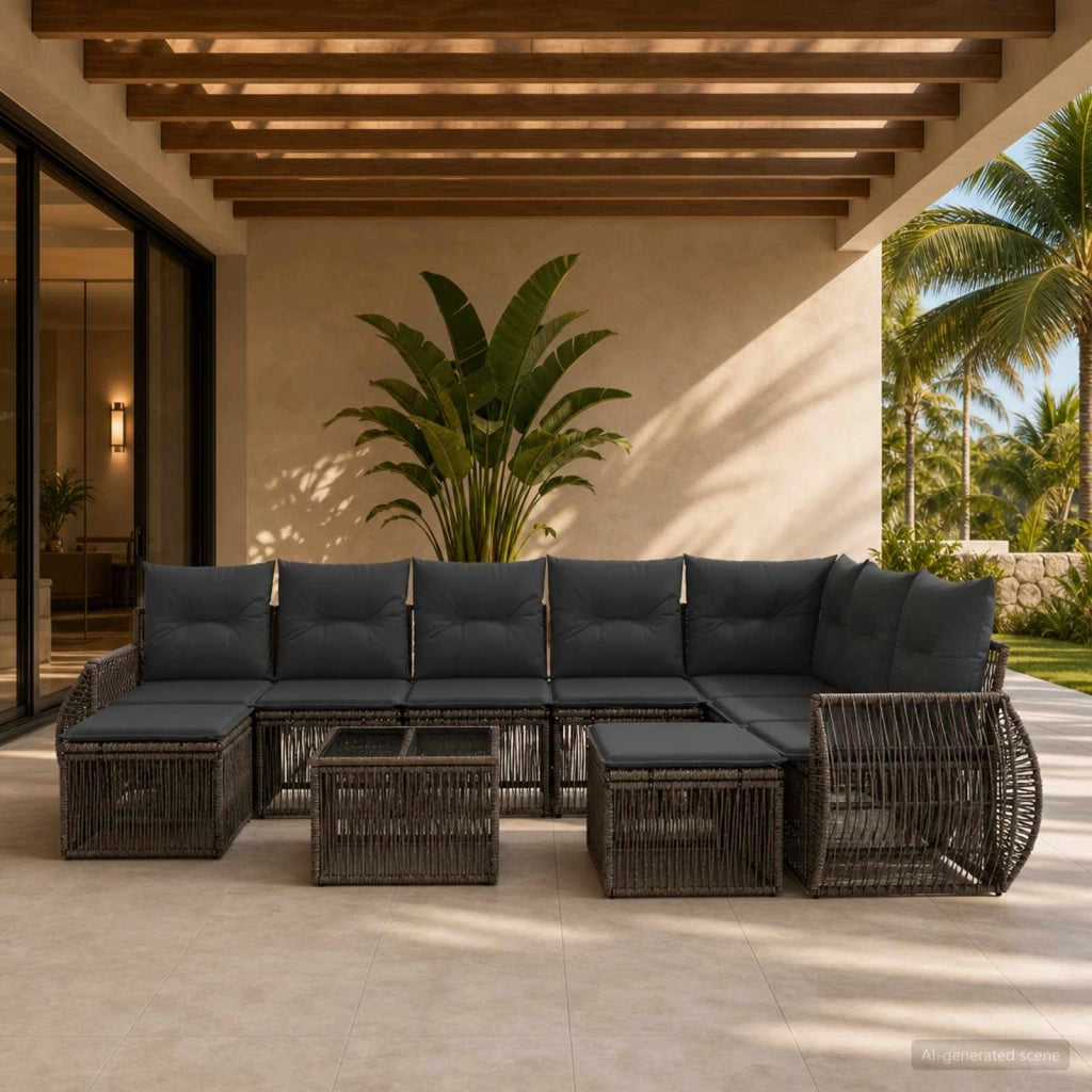 Set Divano da Giardino 10 pz Grigio polyrattan 3435608