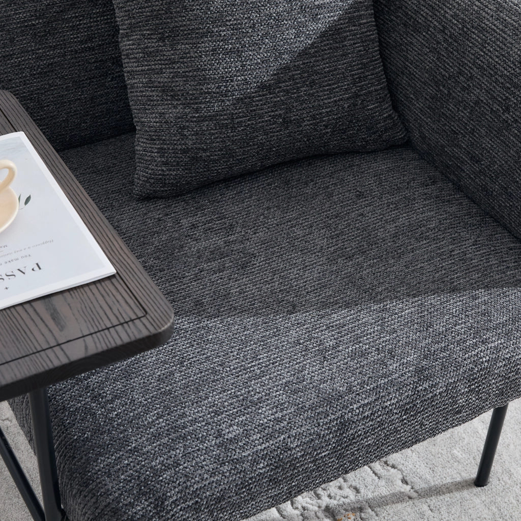 POLTRONA con tavolino laterale 86x72x71 cm in ciniglia grigio scuro